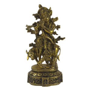 Brass Antique Krishna With Cow Idol
